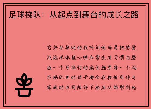 足球梯队：从起点到舞台的成长之路